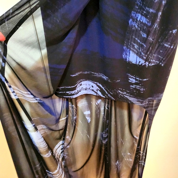 NWT Black and blue maxi dress with sheer top layer and side slit. Built in slip. - Picture 9 of 9